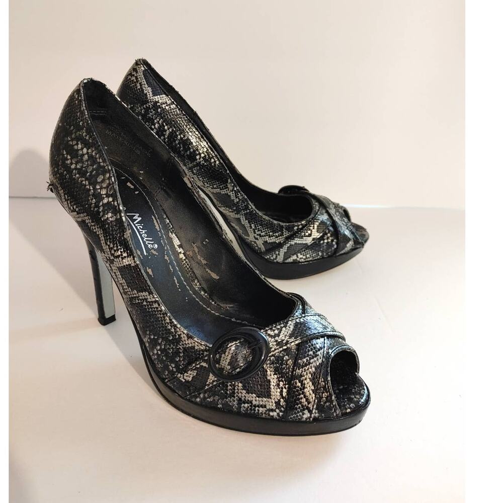 Anne Michele Peep Toe Heels Snakeskin Sz 7 Roxy 4.5"